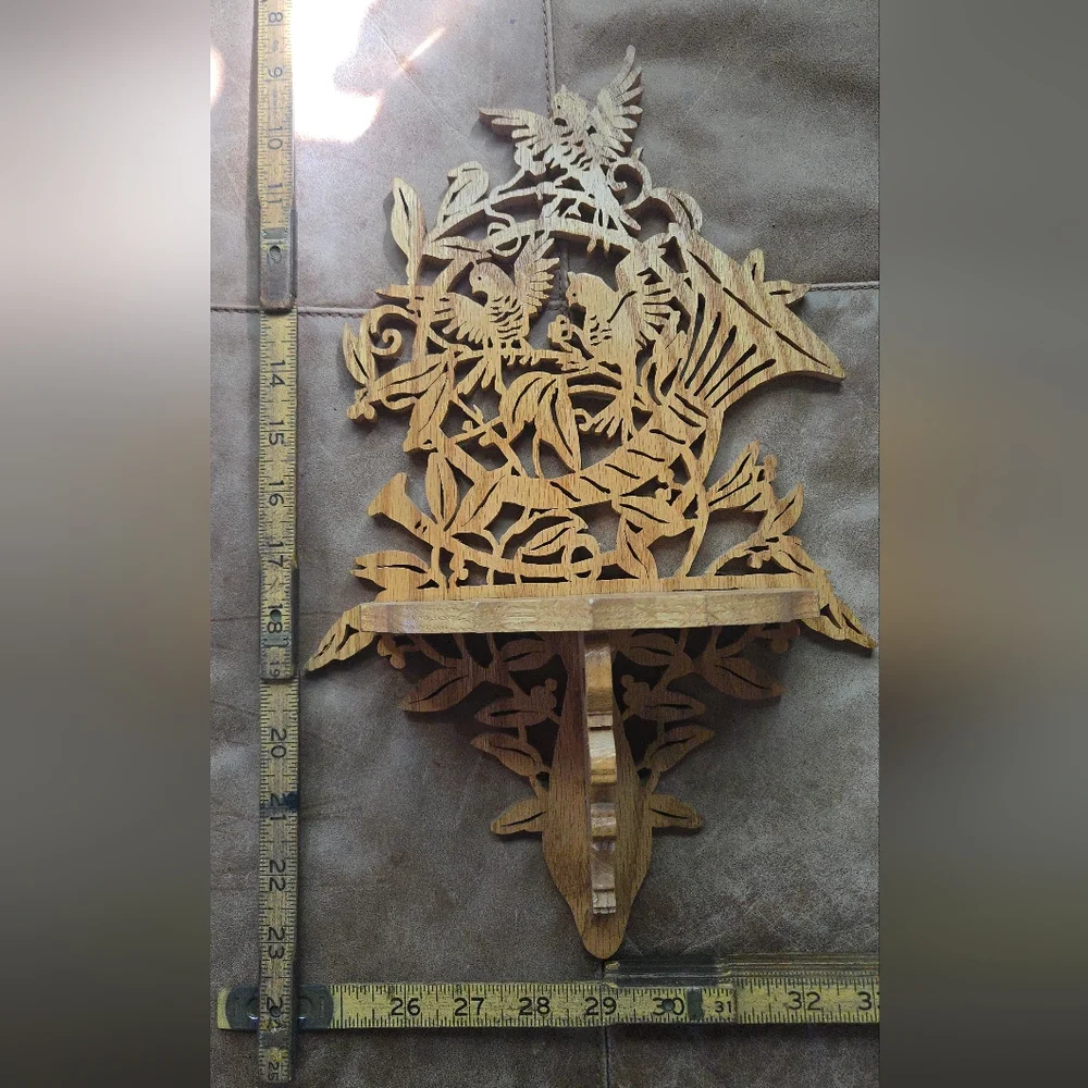 Intricate Wooden Wall Shelf Decor With Birds